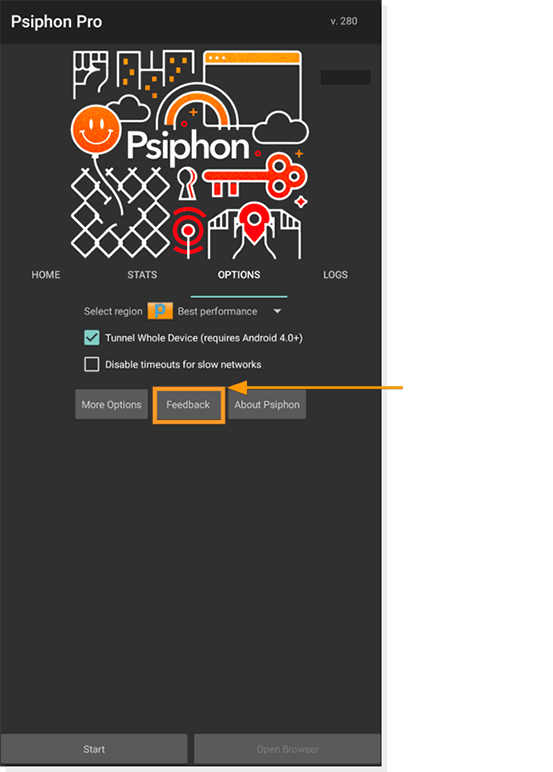 Psiphon  安卓 版反馈标签的截图